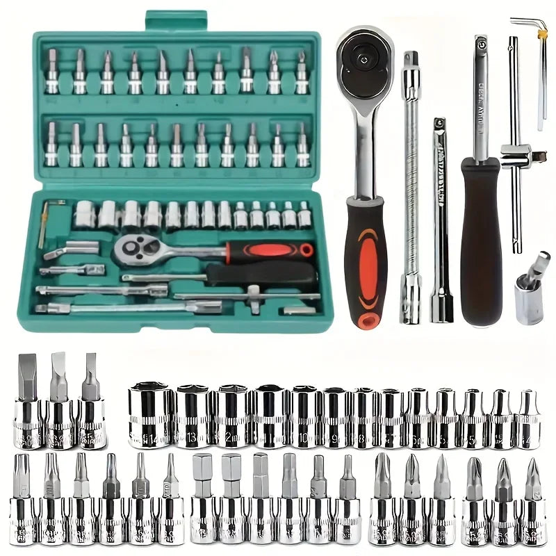 46 Piece Multi Purpose Tool Kit Comprehensive Hand Tool Set Green