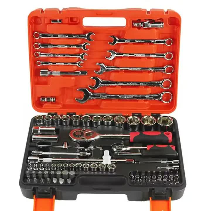 NNEDSZ 82-Piece Professional Automotive Repair Tool Set - 1/2 & 1/4 Drive Ratchets, Sockets, and Wrenches for Engine, Tire, and Spark Plug Maintenance
