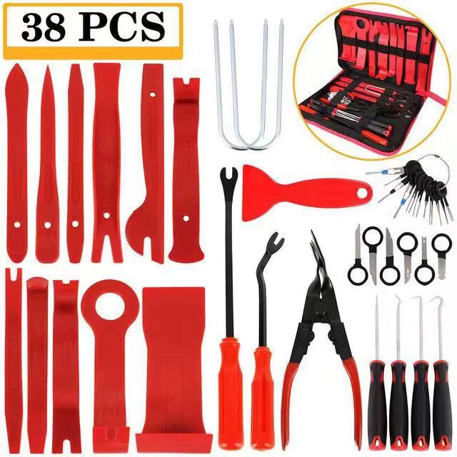 NNEDSZ Red 38PCS Car Interior Trim Removal Tool Kit - Durable PP Material for Car Audio, Dashboard, Door Panel, and Modification
