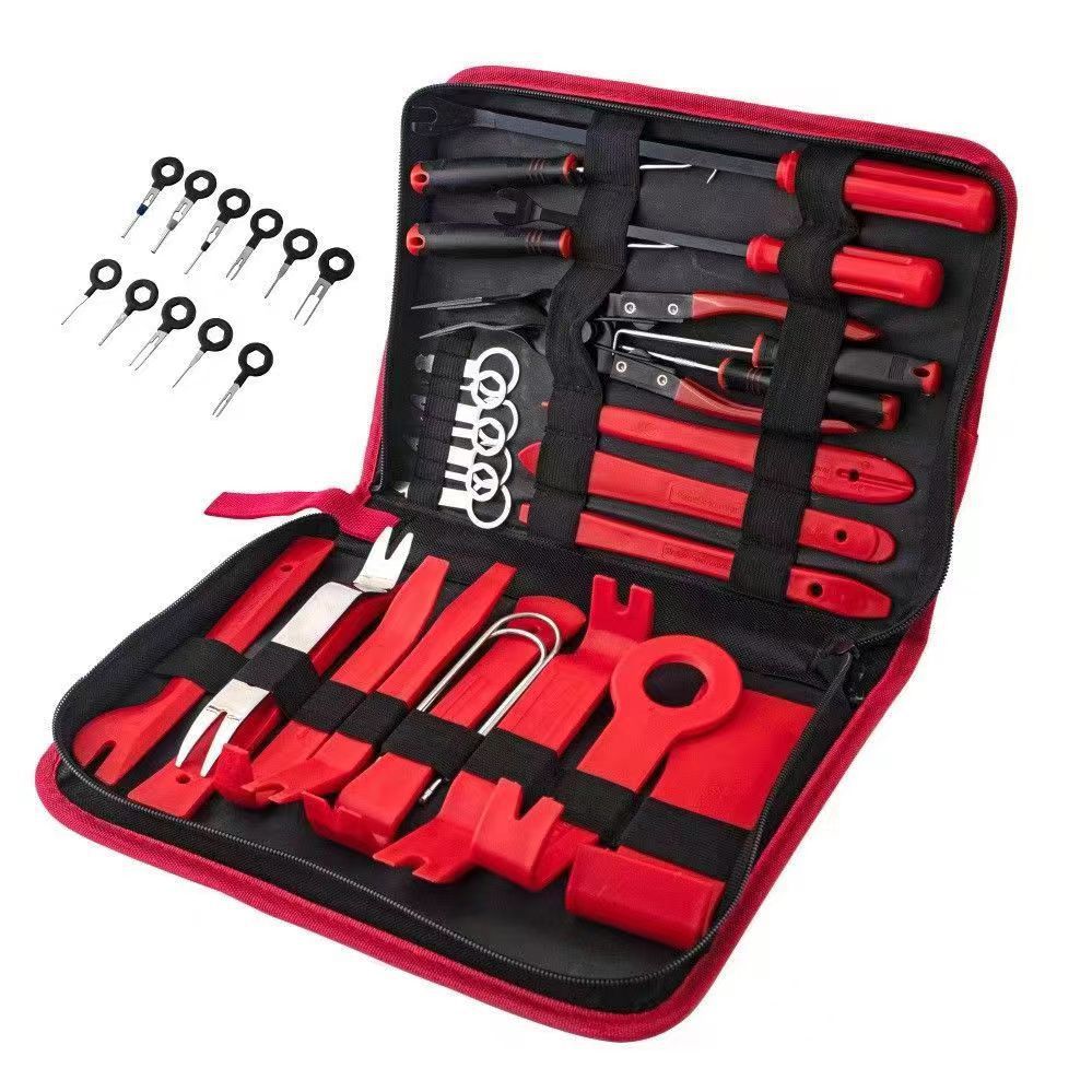 NNEDSZ Red 38PCS Car Interior Trim Removal Tool Kit - Durable PP Material for Car Audio, Dashboard, Door Panel, and Modification